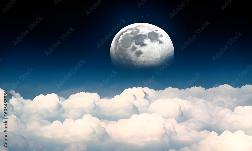 Full Moon at night A cloud passed over. moon night cloud. full moon nighttime. Generative AI, illustration Full Moon at night A cloud passed over. moon night cloud. full moon nighttime. Generative AI, illustration