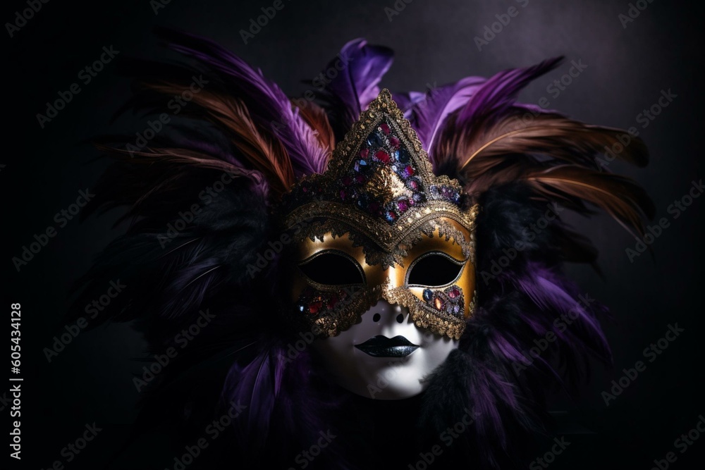 Feathered mardi gras mask. Generative AI