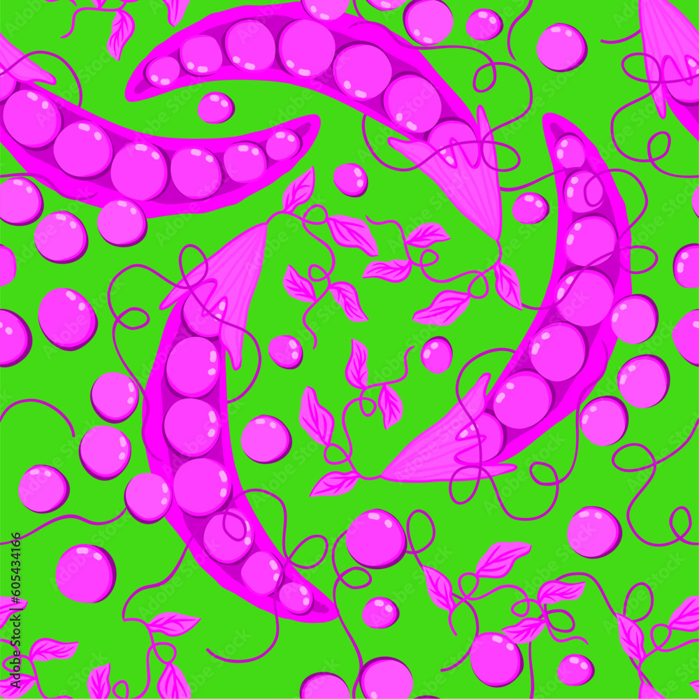 Vector seamless pattern with pink sweet peas on bright green background. Vector seamless pattern with pink sweet peas on bright green background.