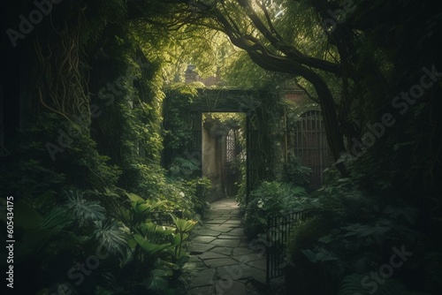 Enigmatic greenery at a secret garden. Generative AI © Christopher