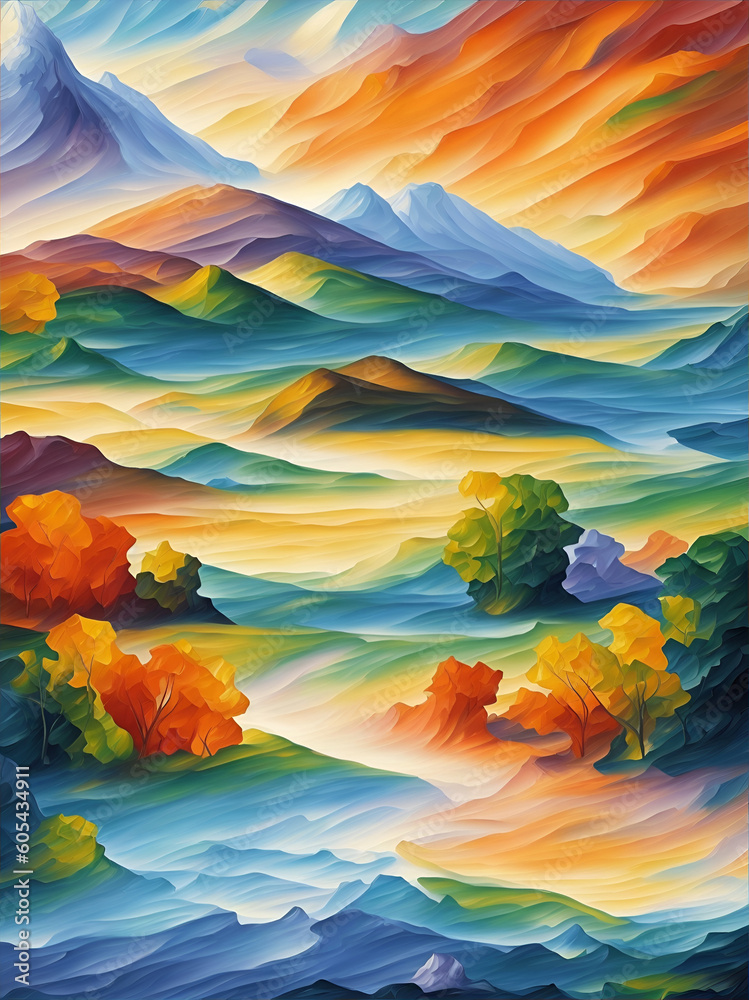 Abstract painted landscape. AI generated illustration