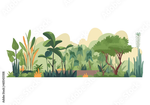 Green meadow, tree, and bush in nature