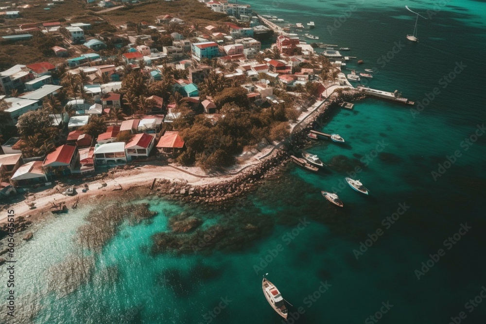 Aerial view of Isla Mujeres. Generative AI