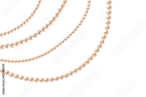 Beautiful pearl necklace. Jewel. Bead decoration. Vector illustration. White background. Image of strands of pearls, necklaces on a white background.