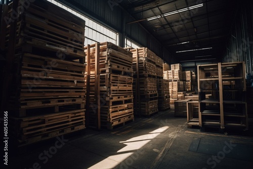 Warehouse goods on pallets for wholesale and retail sales in stores. Generative AI