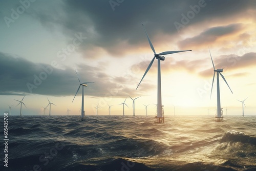 Renewable energy harnessed from offshore wind power, eco-friendly and sustainable. Generative AI