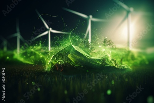 Illustration of an amazing background with green energy. Generative AI © Mark