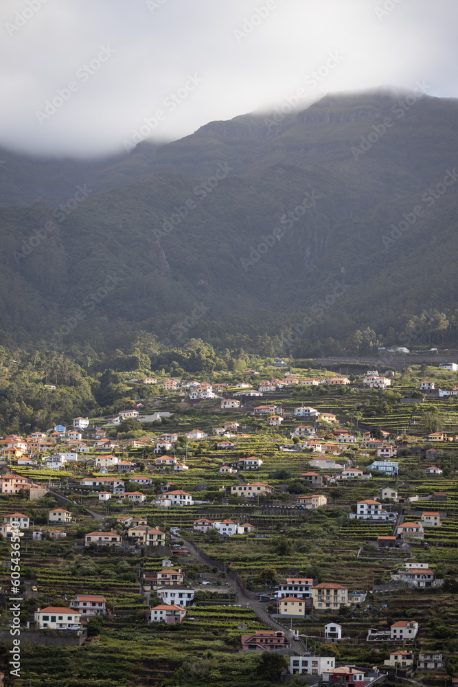 Scenic Coastal Village of São Vicente on North Coast of Madeira During Golden Hour