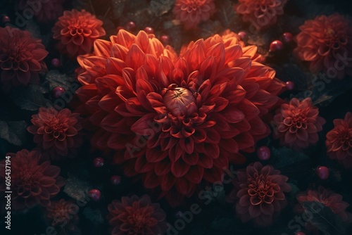 A heart made of dahlia flowers in a fantasy style for Valentine s Day. Generative AI