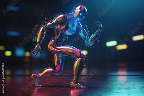 Colorful concept design of a dancing robot with AI technology for music. Generative AI