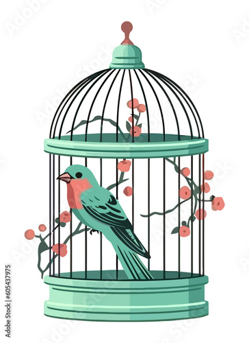finch perching on wire in birdcage