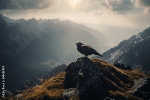 Mountain and bird. Generative AI