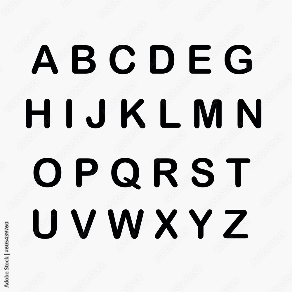 Vecteur Stock Black and white alphabet Arial Rounded MT Bold | Adobe Stock