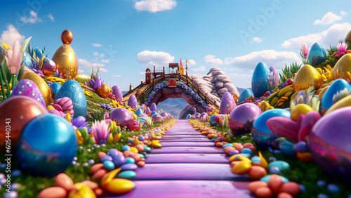 Easter-Themed Road Background in Full High Definition, Generative AI