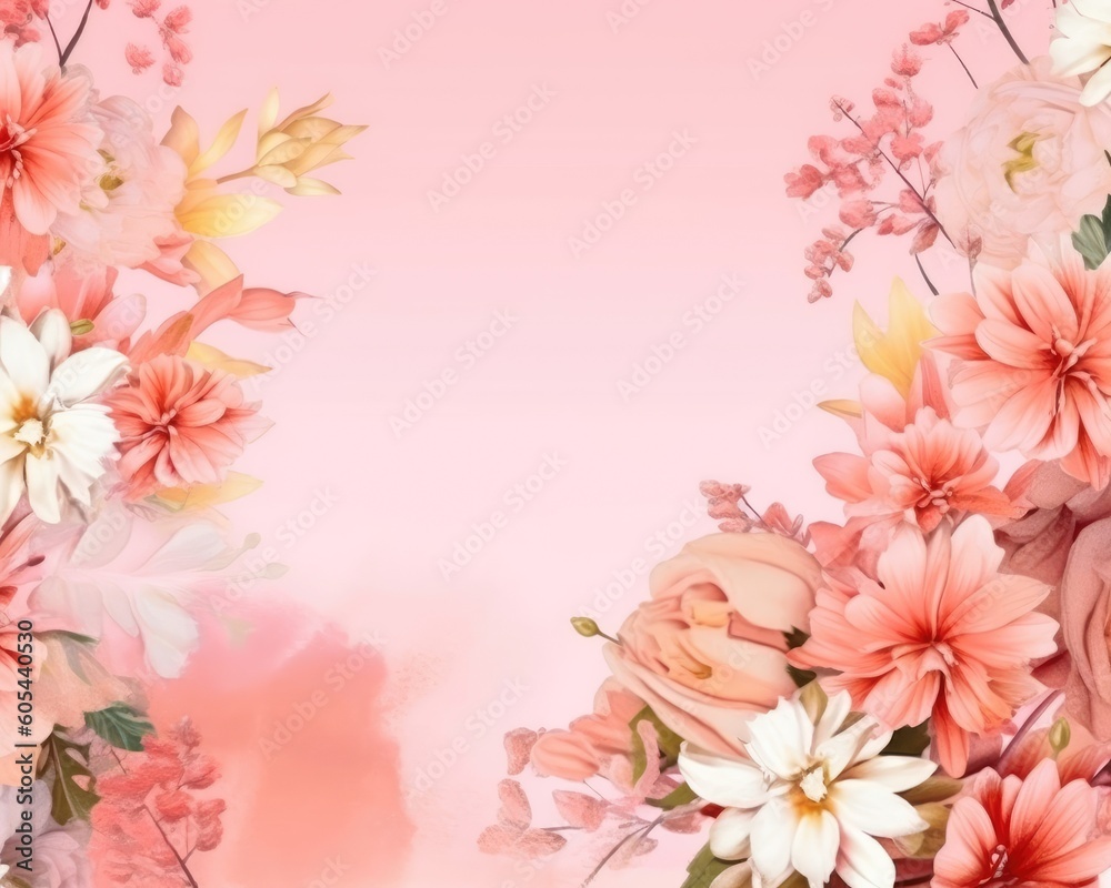 A May mother's day banner with colorful watercolor flowers and text space. (Generative AI)