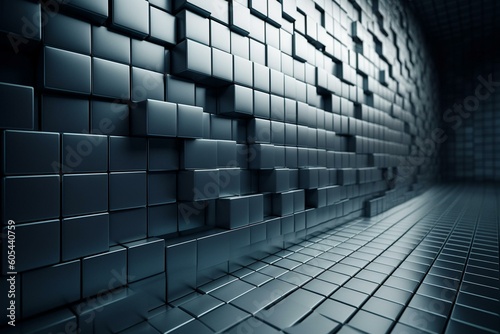 Sleek square tiles arranged in a futuristic block wall. 3D render. Generative AI