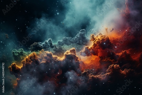 Colorful star clusters and gas clouds floating in space. Generative AI