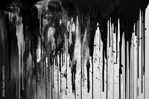 Abstract black and white ink or paint brush stains background with copy space. Generative AI
