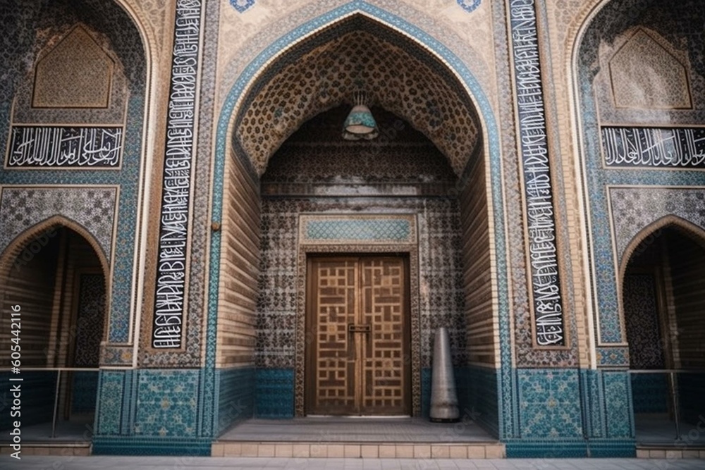 Entrance door of mosque with stunning architecture and decoration. Generative AI
