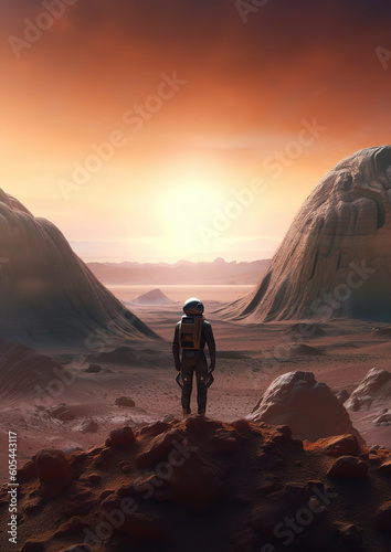 person standing in the middle of a desert, space astronaut, generative ai 