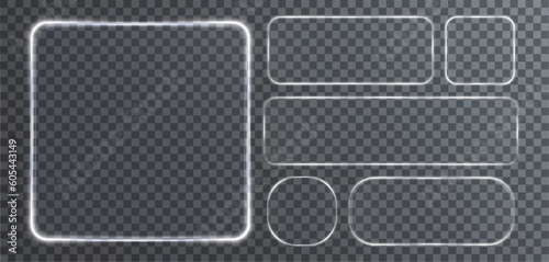 Collection of futuristic hud light white frame. HUD PNG. Technological background. Light glass white frames square, oval, rectangle, circle. HUD PNG.