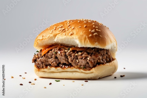 A delicious beef bun on a white background. Generative AI