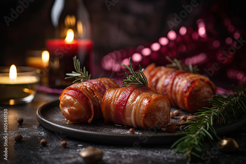 Cozy Christmas Comfort: Indulge in Tasty Pigs in Blankets for a Warm and Satisfying Treat - Generative AI