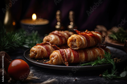 Flavorful Bites: Enjoy Delectable Christmas Pigs in Blankets, a Sausage and Bacon Crowd-Pleasing Appetizer - Generative AI