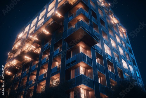 A stunning residential building created through computer graphic techniques. Generative AI