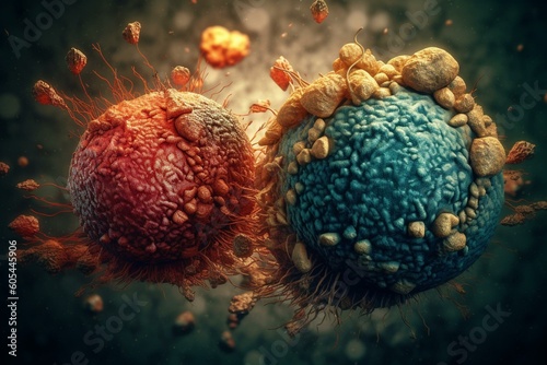 Illustration of cancer tumor cell progression in illness. Generative AI