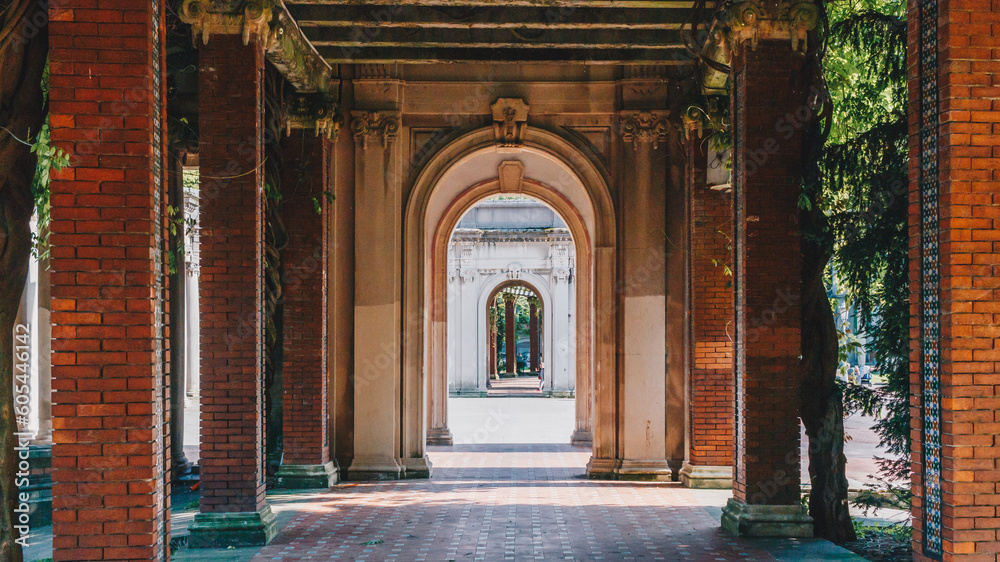 red brick columns and doorways with no doors