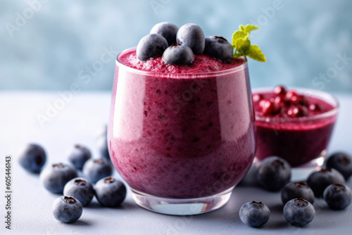 A glass brimming with a vibrant  natural smoothie. Sunlight filters through foliage  highlighting fresh fruits. A refreshing delight in a serene  natural setting  ai-genereted