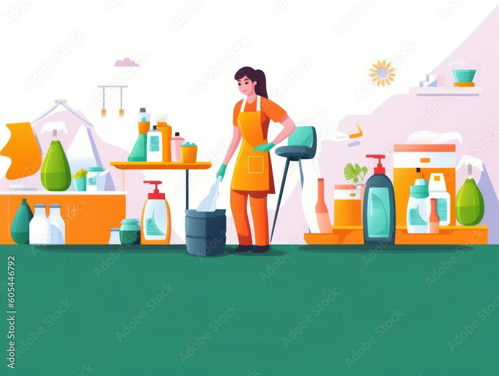 professional cleaning lady housekeeper with cleaning equipment, home cleaning services,