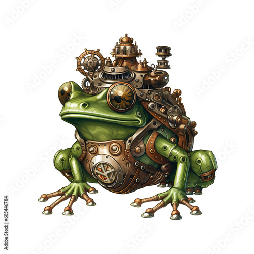 Steampunk Frog. Fusion of Victorian aesthetics and mechanical elementsGenerated AI