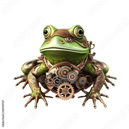 Steampunk Frog. Fusion of Victorian aesthetics and mechanical elements  Generated AI