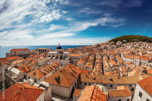 Panoramic view of Dubrovnik's walled city. Generative AI