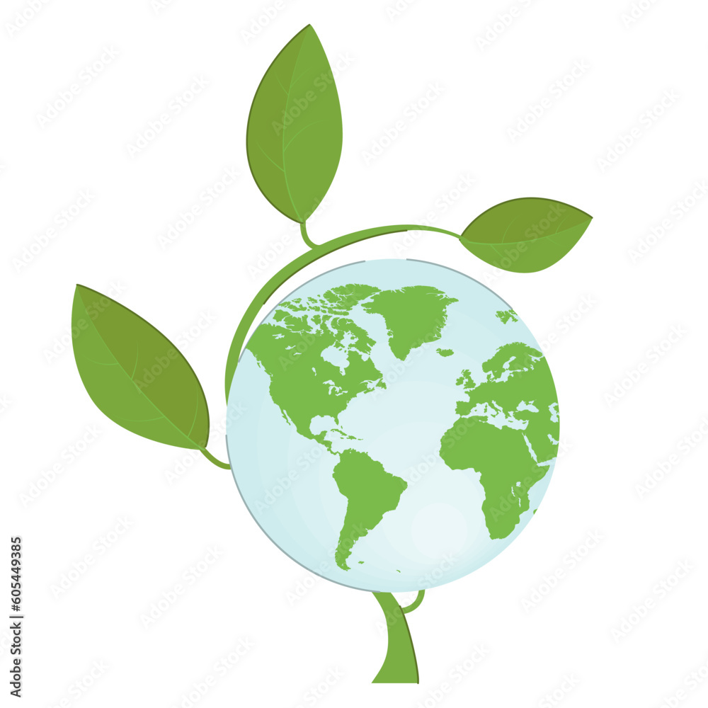 Ecology concept. Green earth. Healthy natural product label logo design. Eco friendly products and ecology concept, vector illustration.