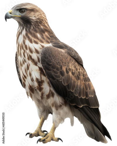 Close up of a buzzard bird isolated on a transparent or white background as PNG, generative AI animal photo