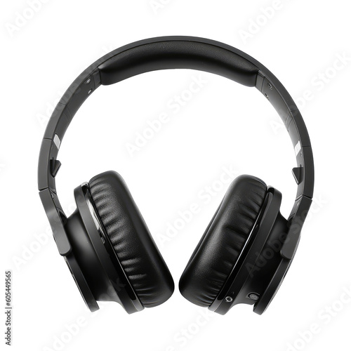 Black headphones isolated on white, transparent background, PNG, ai