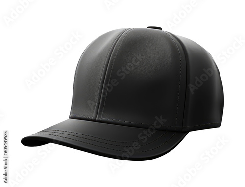 Black baseball cap isolated on white, transparent background, PNG, mockup, ai