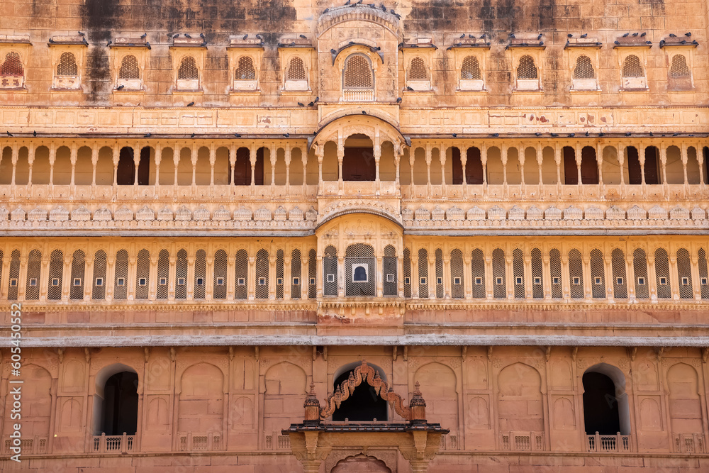 Historic Junagarh fort architecture in Bikaner, Rajasthan, India built in 1594 in Raja Rai sing regime.