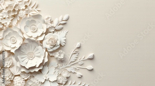 3D White Paper Cut Flower Frame on White Background, space for copy © ZDC