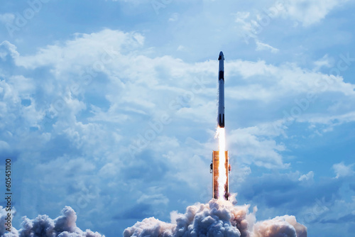 Fototapeta Naklejka Na Ścianę i Meble -  Rocket launch into outer space. Elements of this image furnished NASA.