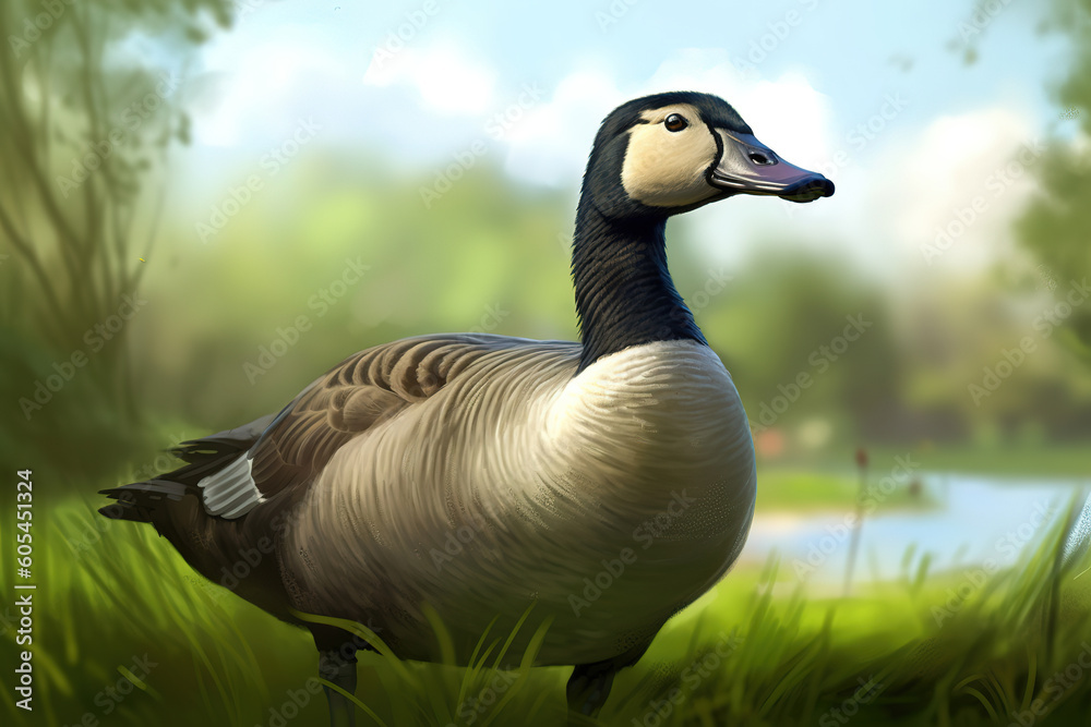duck standing on top of a lush green field, generative ai duck standing on top of a lush green field, generative ai