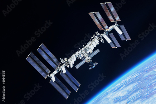 Fototapeta Naklejka Na Ścianę i Meble -  International Space Station in Earth's orbit. Elements of this image furnishing NASA.