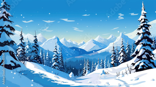 winter landscape with forest and mountains (AI) © Pikai
