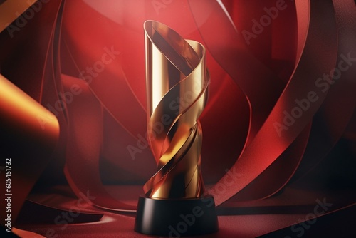 Elegant, modern, and luxurious template for awards or certificates. Blended red, maroon, and golden hues with dynamic shapes and shining accents. Generative AI