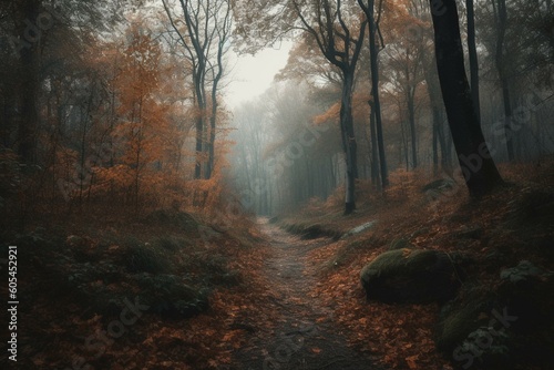 A melancholic autumn forest. Generative AI