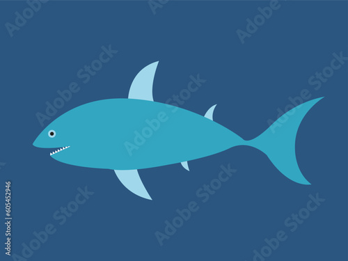 Vector blue shark flat style illustration