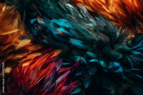 A fluffy and colorful abstract background resembling fur and feathers. Generative AI © Jeff